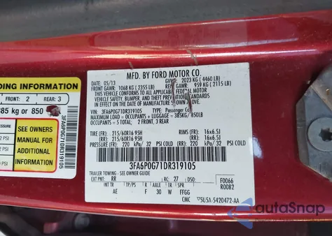 2013 Ford Fusion S из США, поврежденный, VIN 3FA6P0G71DR319105